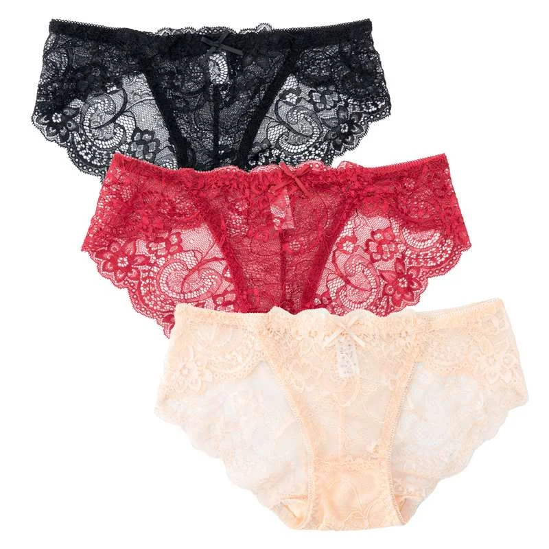 3Pcs/set Lace Panties Women Fashion Girls Briefs New Lingerie M-XL Female Underpants Low Waist Sexy Transparent Underwear