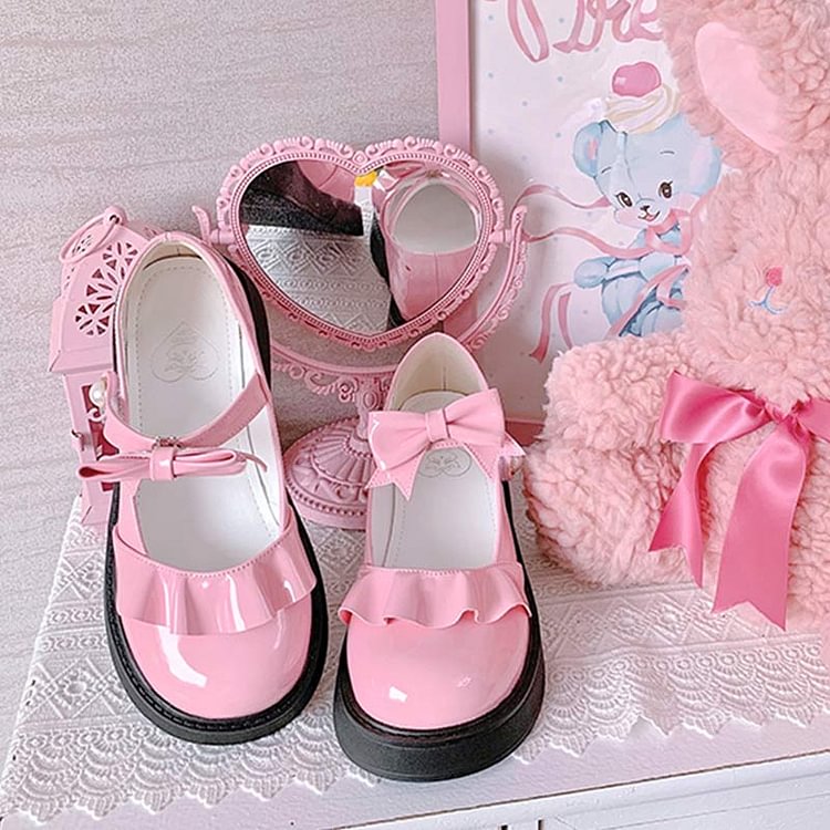 Pure Color Bow Knot Lolita Mary Janes Shoes - Modakawa modakawa