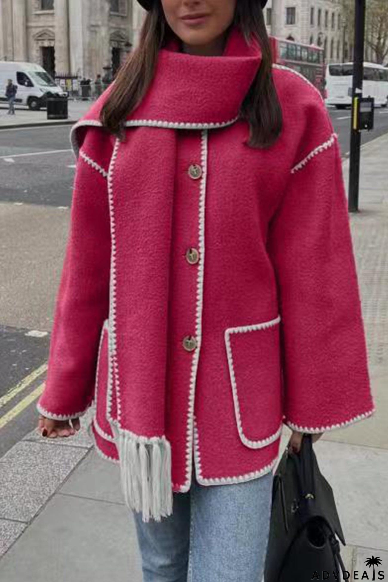 Fringe Hem With Scarf Coat