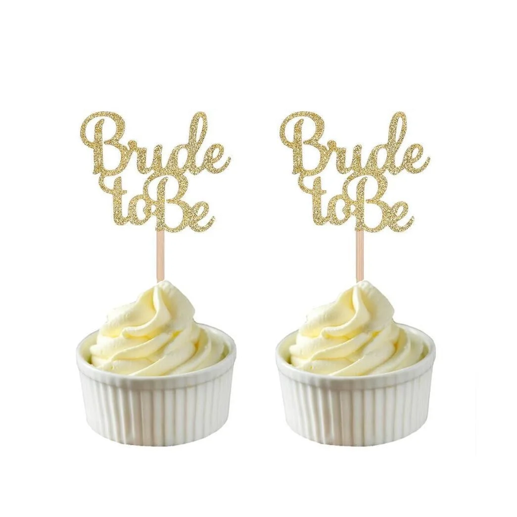 Bachelorette Party Cake Decoration Supplies 10pcs Gold & Silver Glitter Bride To Be Cupcake Toppers Bridal Shower Wedding Decor