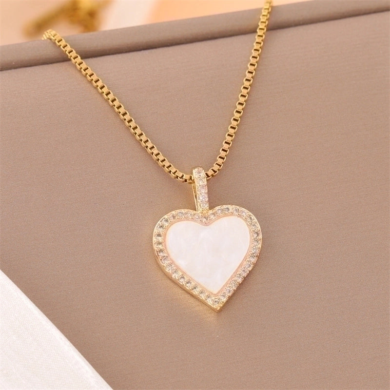 Stainless Steel Titanium Steel 18K Gold Plated Elegant Minimalist Streetwear Plating Inlay Heart Shape Flower Butterfly Zircon Pendant Necklace