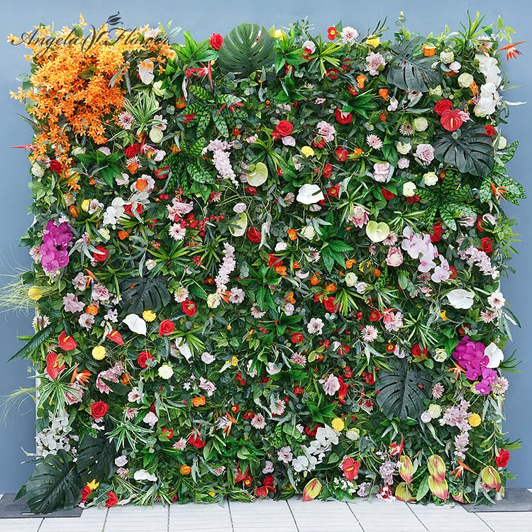 A7861 Mori Green Plants Leaf Colorful Flower Rolling Up Cloth Fabric Flower Wall