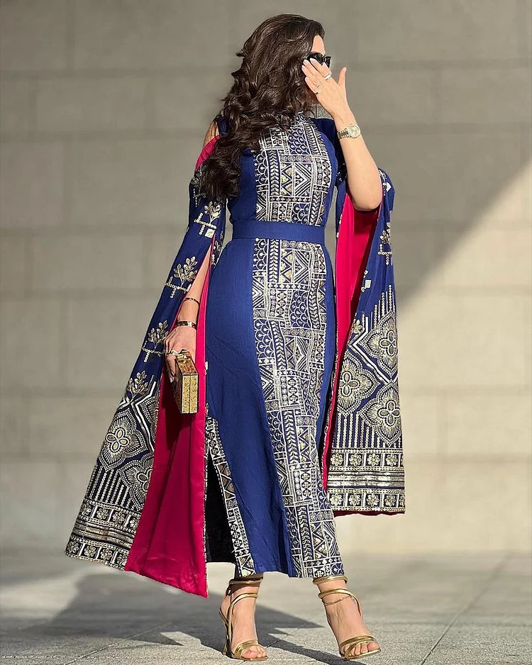 Women's Off-Shoulder Embroidered Kaftan Dress