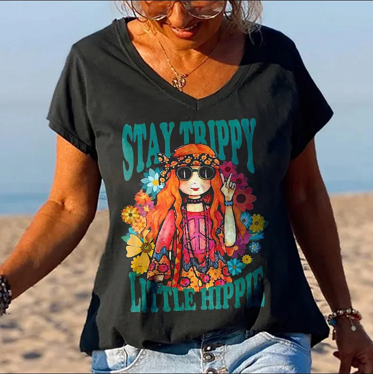 Stay Trippy Little Hippie Printed Women's T-shirt socialshop