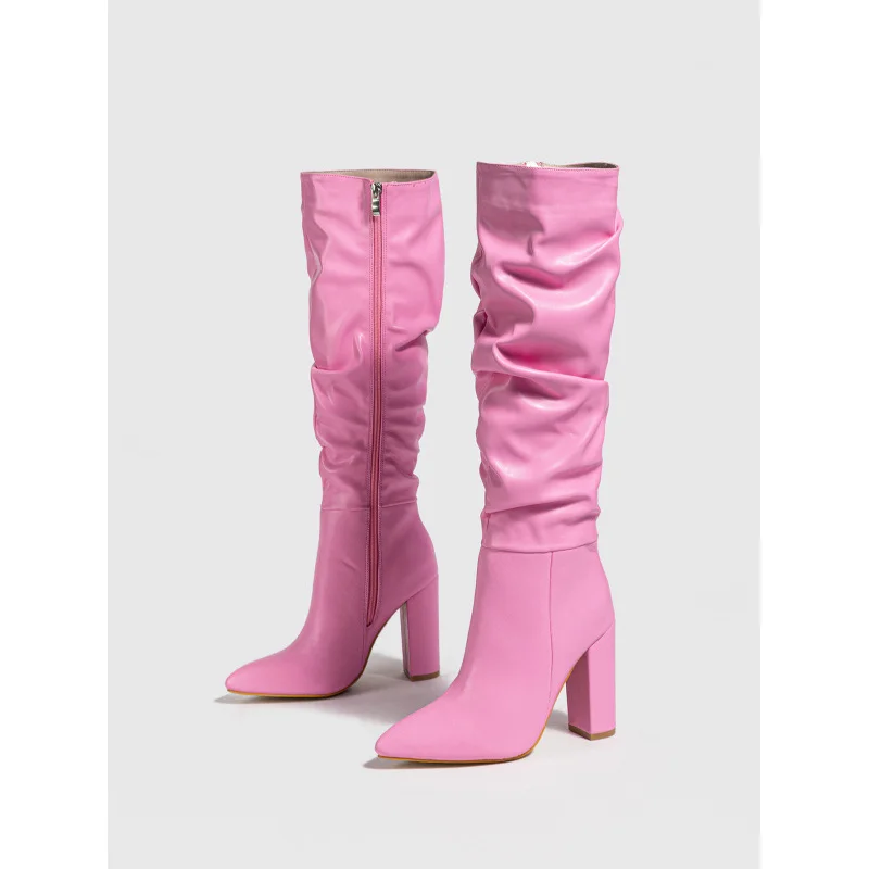 Yyvonne Pointed Head Thick And Fashion Tips Naturally Wrinkled Inside Zipper Fashion Boots Large-Size Bare Boots