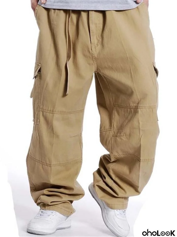 Oversized Loose Elastic Waist Work Pants With Pockets