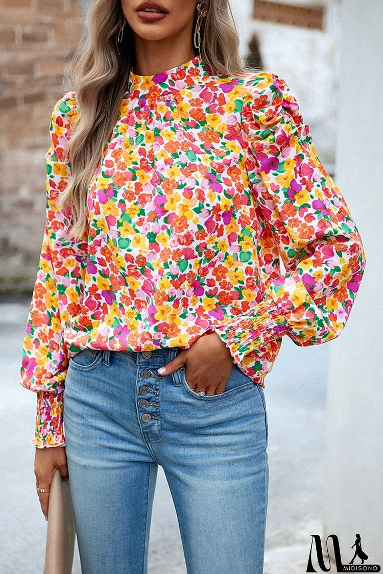 Printed Smocked Puff Sleeve Blouse