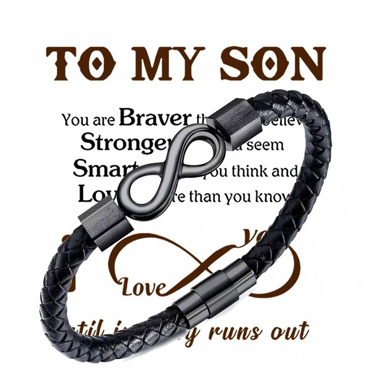 To My Son Personalized Infinity Leather Magnetic Clasp Bracelet