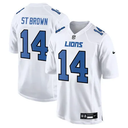 Men's Detroit Lions #14 Amon-Ra St. Brown Tundra White Fashion Game Jersey