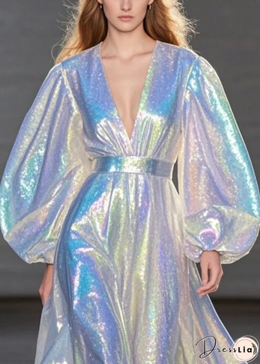 Silvery Silm Fit Holiday Dress Exra Large Hem Puff Sleeve