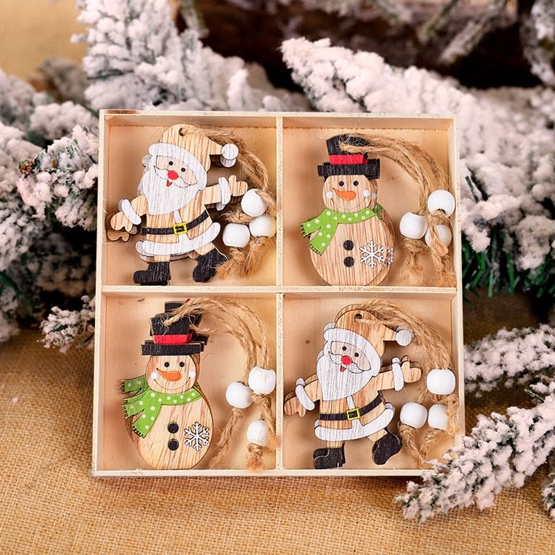 12pcs Christmas Wooden Pendant Santa Claus Snowman Xmas Tree Hanging Ornaments New Year Gift Christmas Decoration for Home 2022