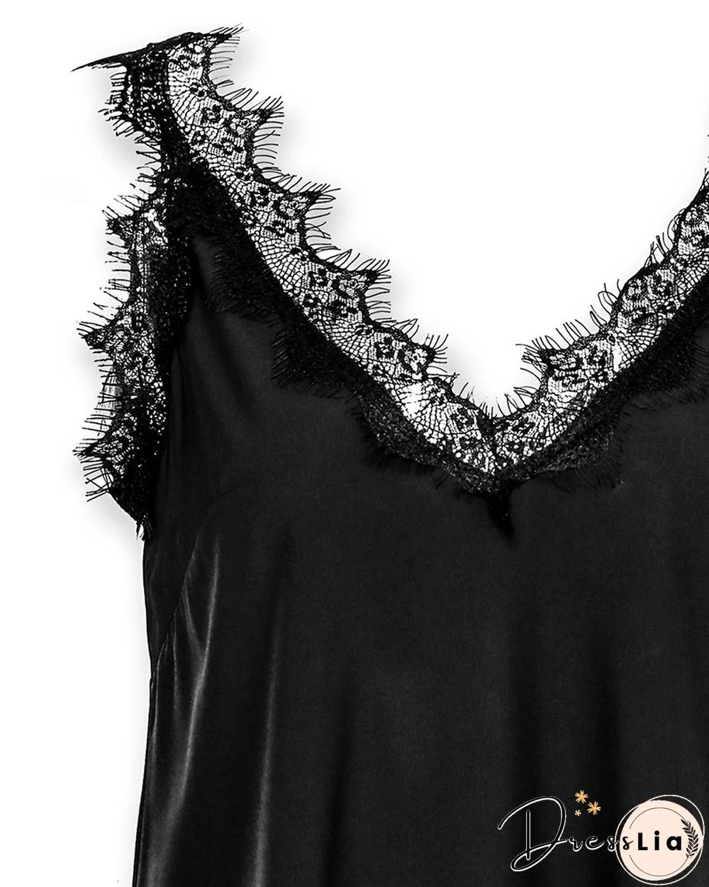 Eyelash Lace Trim Satin Sleeveless Top