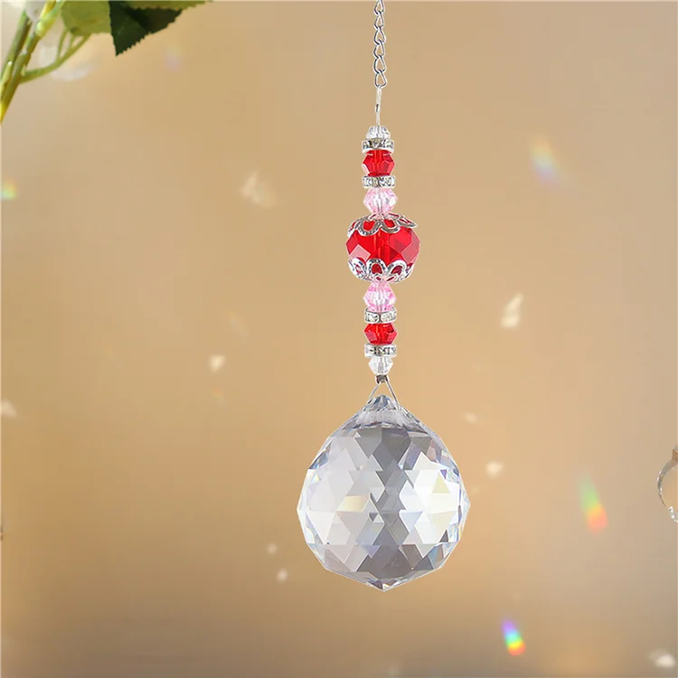Transparent Ball Crystal Light Catching Jewelry Hangable for Living Room (Red)