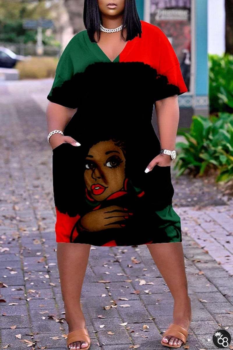 3D Printed Outdoor Fashion Casual Loose Plus Size Women's V-Neck Sleeve Dress White Dresses | 168DEAL