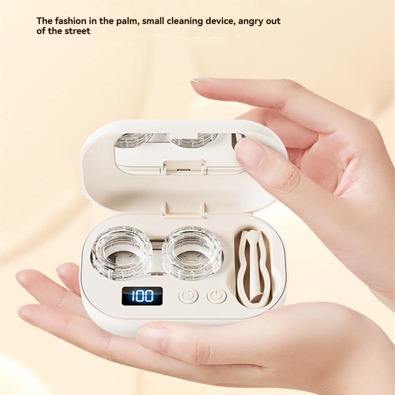 Ultrasonic Contact Lens Cleaner Rechargeable Eye Contact Cleaner with Vanity Mirror Compact Contact Lens Cleaner with Two Cleaning Modes Fits Hard, Soft, Multicolor Contact Lens