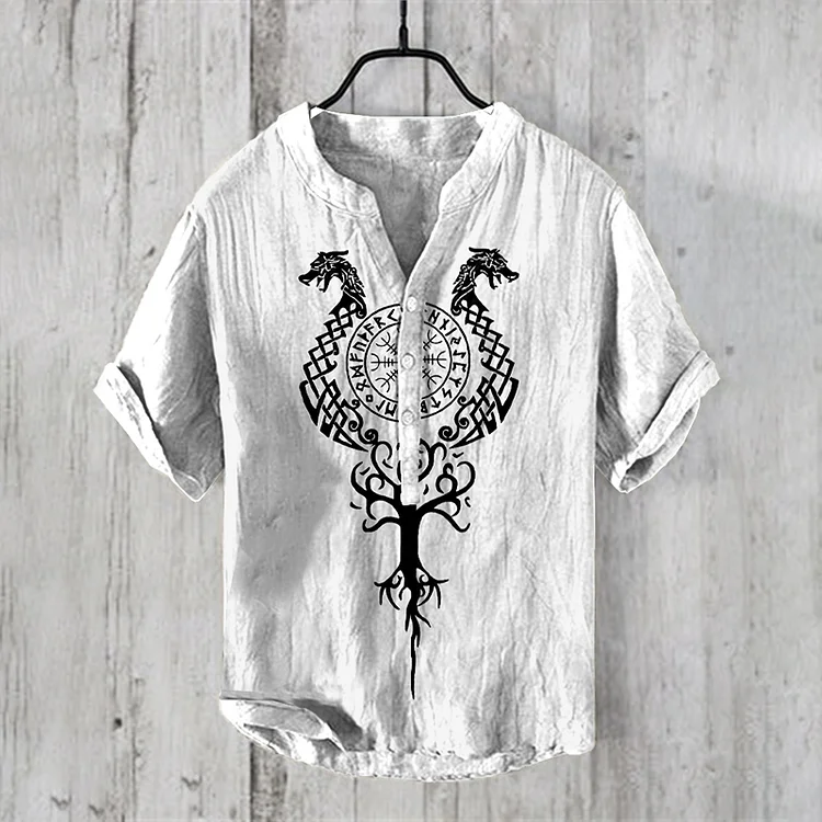 Viking Ethnic Dragon Totem Art Linen Blend Shirt