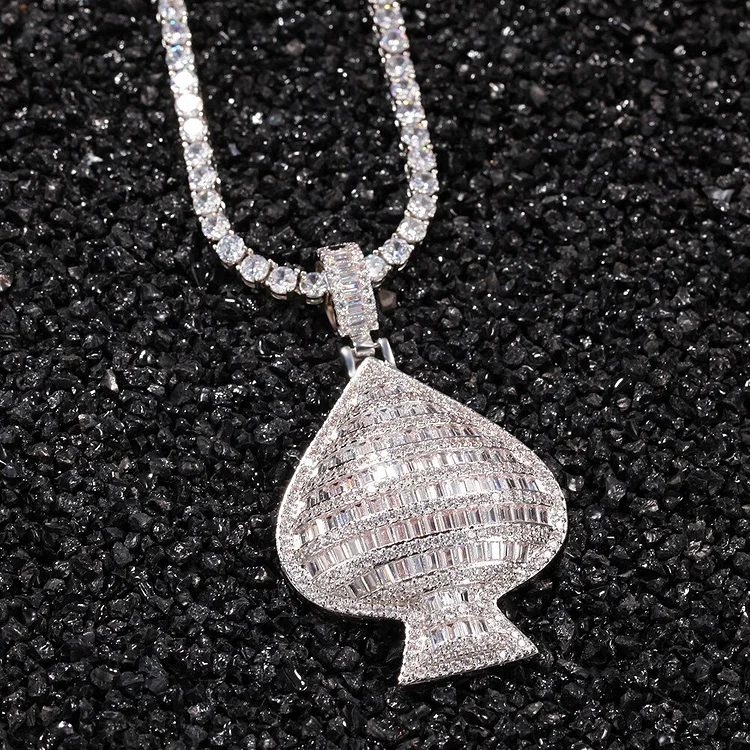 Hip Hop Square Baguette Zircon Heart Pendants Necklace-VESSFUL