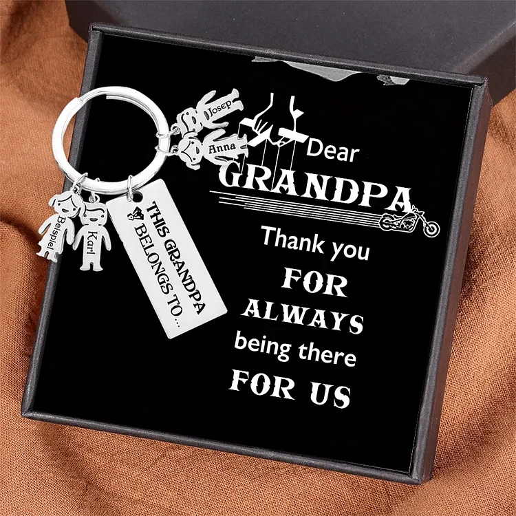 4 Names-Personalized Grandpa Kids Charms Keychain Gift Set-Custom Special Keychain Gift For Grandpa-Thank You For Always Being There For Us