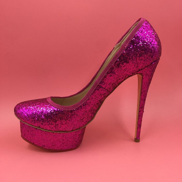 Women's Orchid Glitter Shoes Stiletto Heels Platform High Heels Shoes |FSJ Shoes