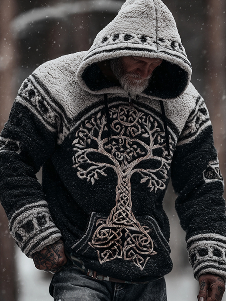 Men's Viking Yggdrasil Celtic Knot Distressed Hoodie Sweatshirt elevenforest