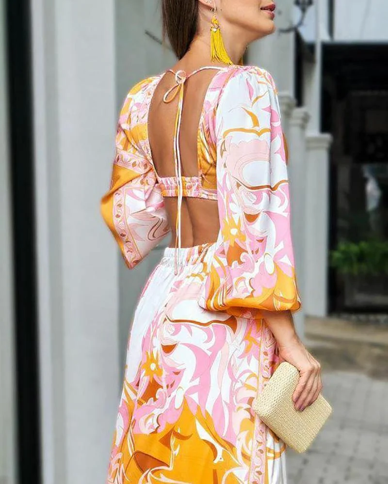 Sexy Waist Cutout Backless Slit Maxi Dress