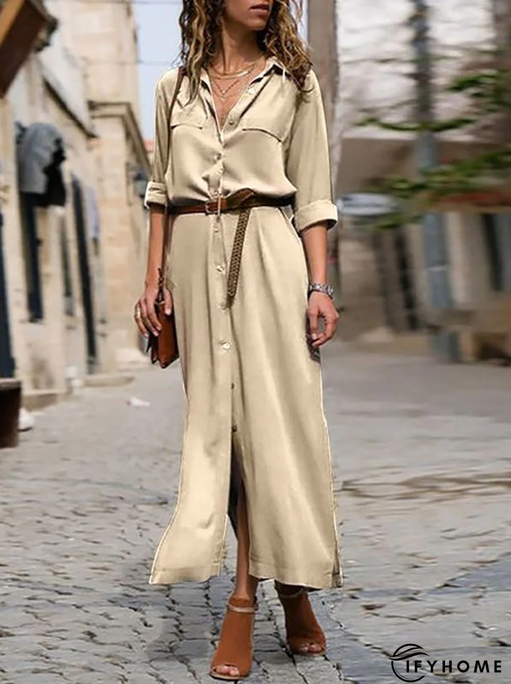 Women Summer Date  3/4 Sleeve Paneled Fall Linen Dress | IFYHOME