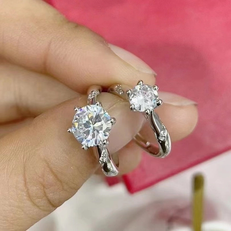 2 Pieces Fashion Round Copper Plating Artificial Diamond Rings 1 Piece