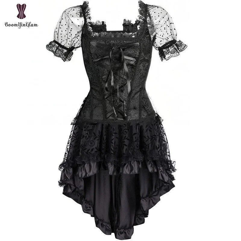 Plus Size Victorian Asymmetrical Ruffled Satin Lace Trim Gothic Skirts Women Corset Vintage Steampunk Skirt 937#