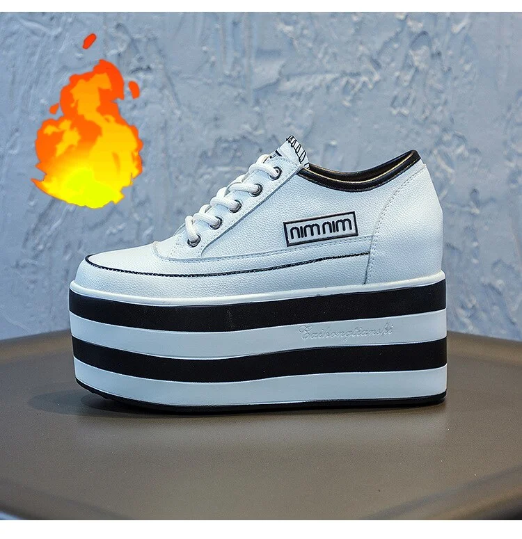 Fujin 12cm Genuine Leather Women Shoes Platform Wedge Sneakers Chunky Hidden Heel High Women Casual Shoes Spring Summer Loafers