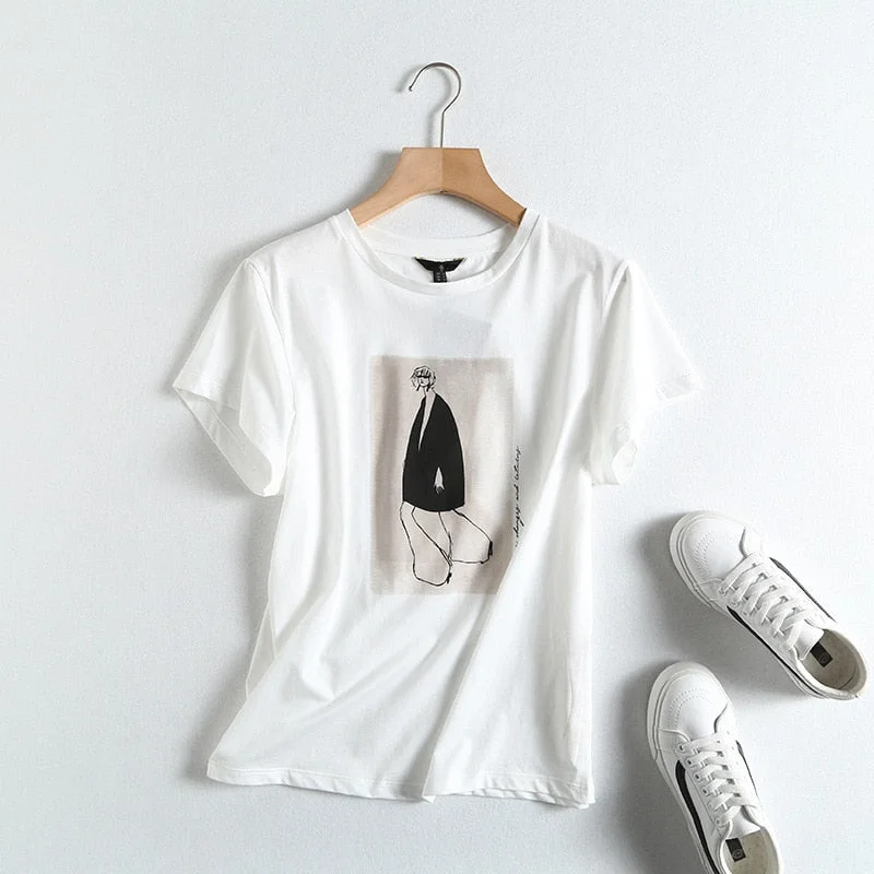 2021 Summer White Vintage Cotton T Shirt Women Harajuku O-Neck Short Sleeve Oversize Casual Tshirt Tops Female Camiseta Mujer