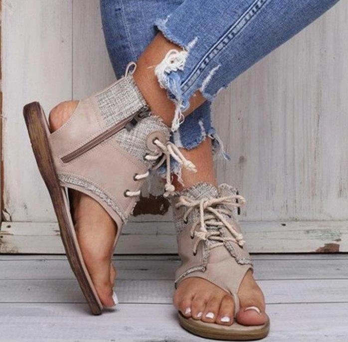 Women's flip flop front lace zipper gladiator sandals