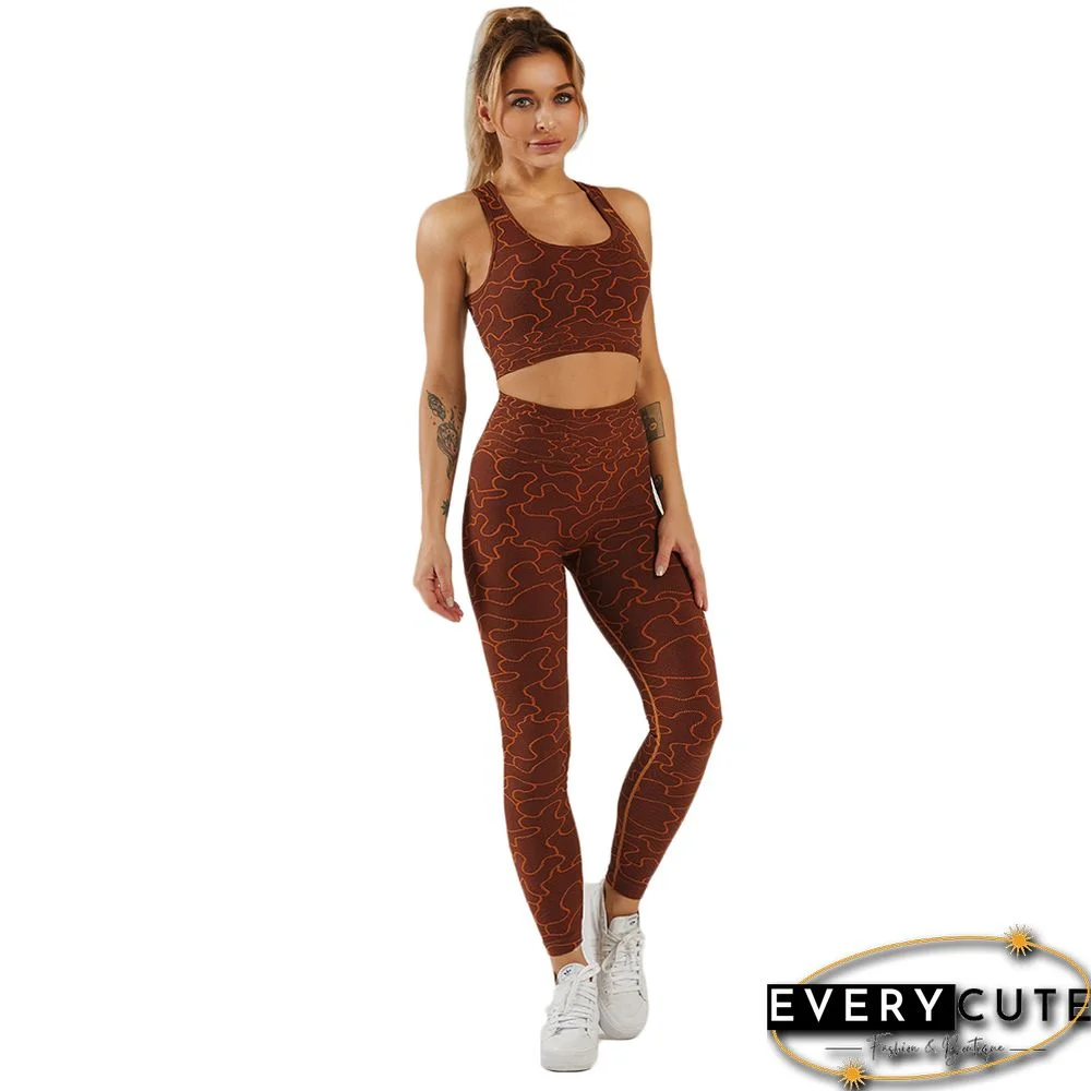 Brown Printed Bra with Pant Set