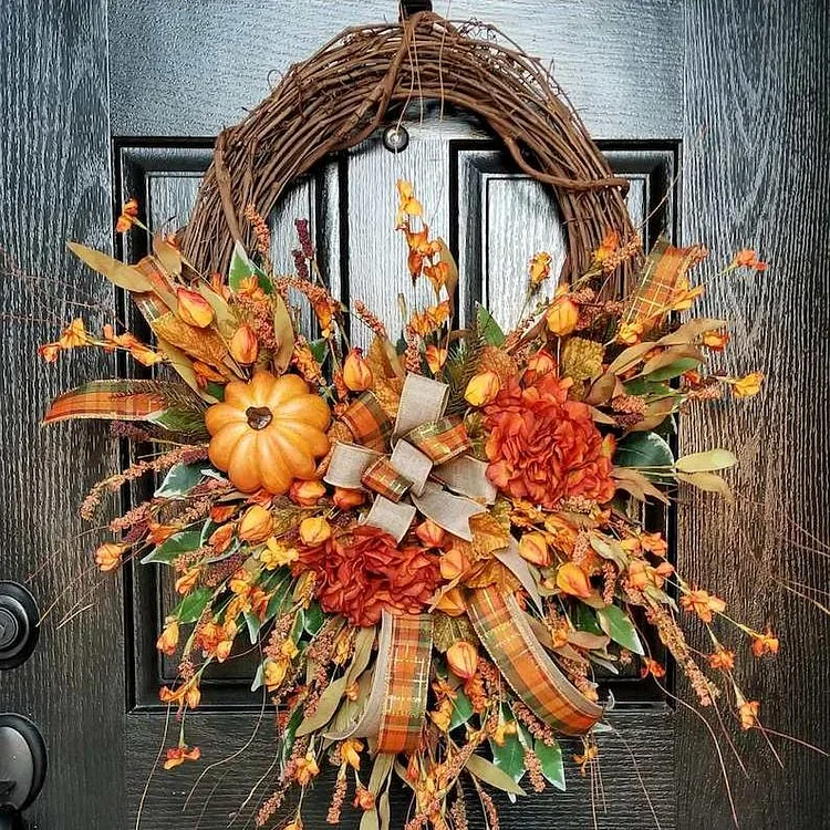 Farmhouse Pumpkin Grapevine Wreath