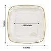 10 Pack | 7" Clear with Gold Rim Square Plastic Dessert Party Plates, Disposable Appetizer Salad Plates