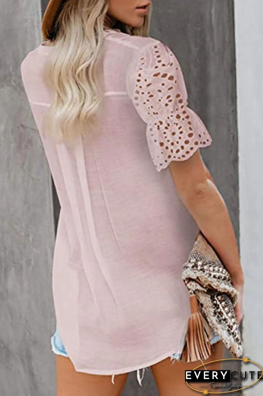 Fashion Solid Split Joint V Neck Tops(6 Colors)