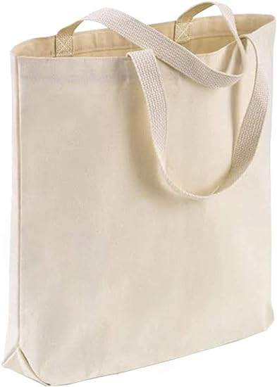 TBF 12-Pack Heavy Duty Sturdy Canvas Tote Bags with Handles - Reusable Natural Grocery Shopping Bags Blank Cloth Fabric for DIY. Crafts - 15x15x3
