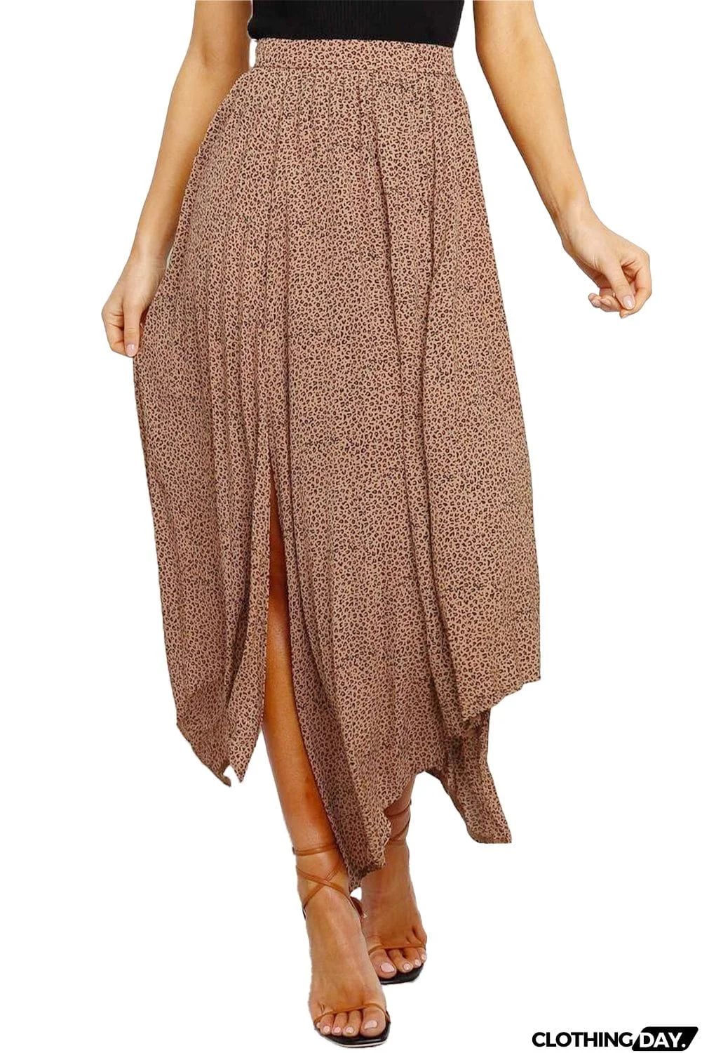 Fashion Print Side Slit Pleated Maxi Skirt