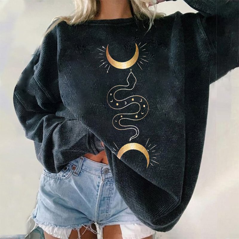   Moon Snake Printing Women's Pullover Sweatshirt - Neojana