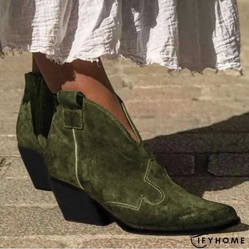 Bohemian mid-heeled pointed booties | IFYHOME