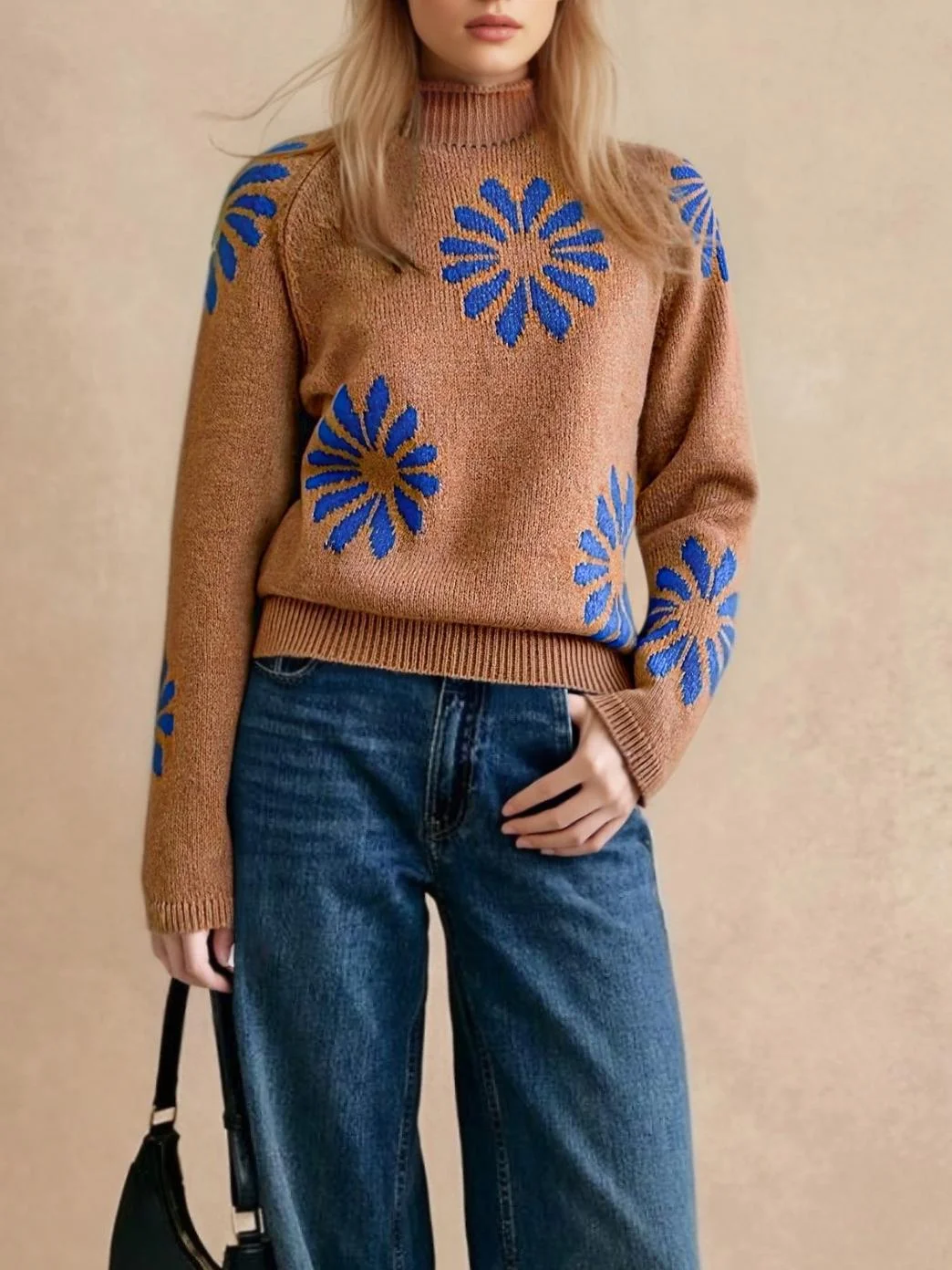 Nigikala Nigikala Flower Color Design 2025 New Autumn And Winter Leisure Knitted Sweater Top Long-Sleeved Female Width