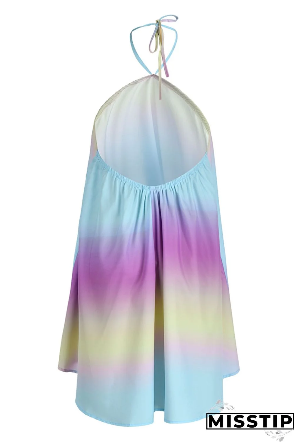 Gradient Color Fashion Casual Print Bandage Backless Halter Sleeveless Dress Dresses