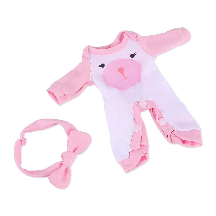 15'' Inches Girl Pink Bear Crawl Suit 2pcs Set Clothes Accessories for Newborn Baby Dolls Rebornartdoll® RSAW-Rebornartdoll®
