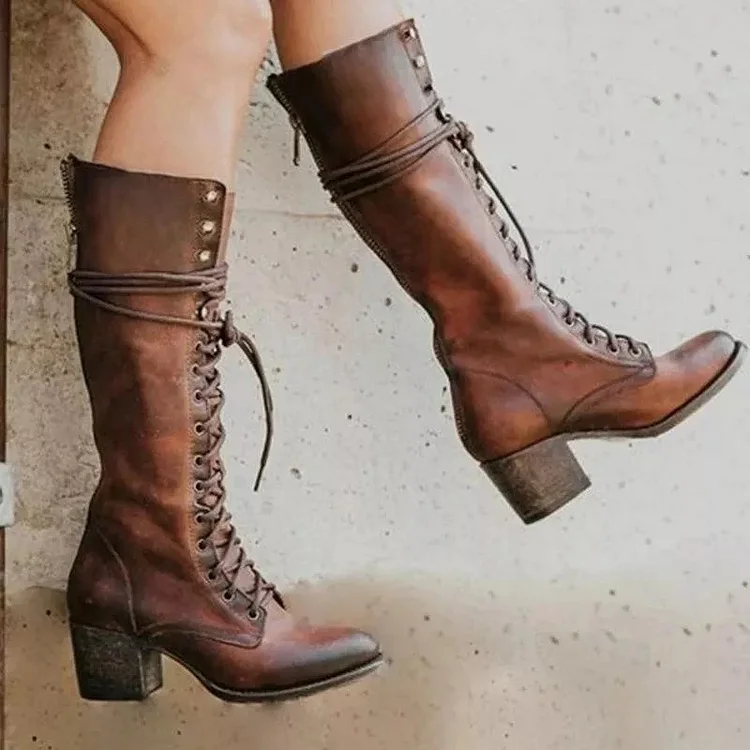 Women's Western Retro Lace Up Boots Women's Boots