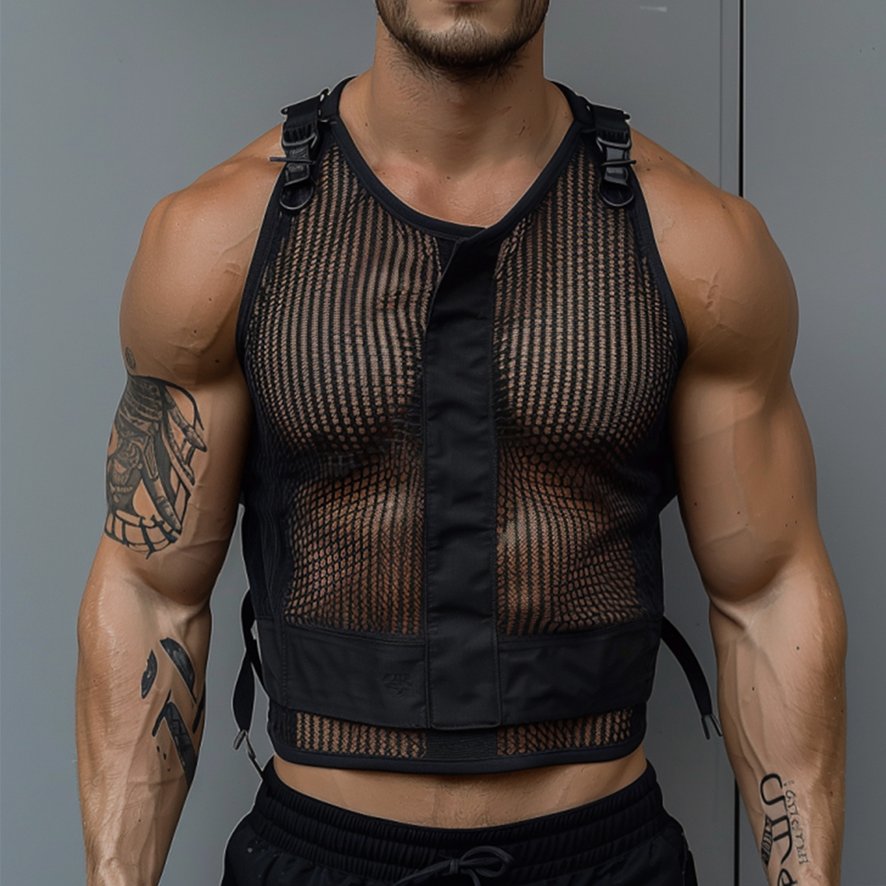 Men's See-through Mesh Personalized Gym Sleeveless Tank / TECHWEAR CLUB / Techwear
