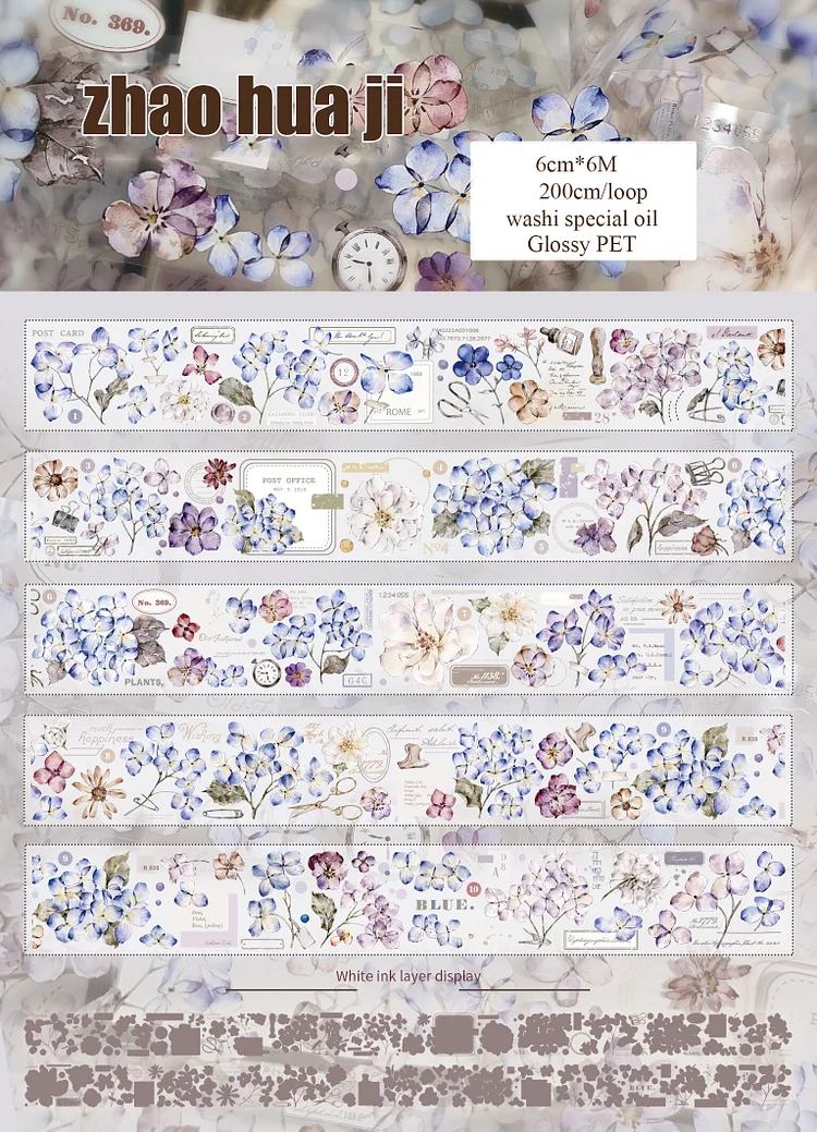 Journalsay 5m/6m Multi-Size Vintage Floral Figures Cute PET Tape DIY Journal Decorative Collage Masking Tape
