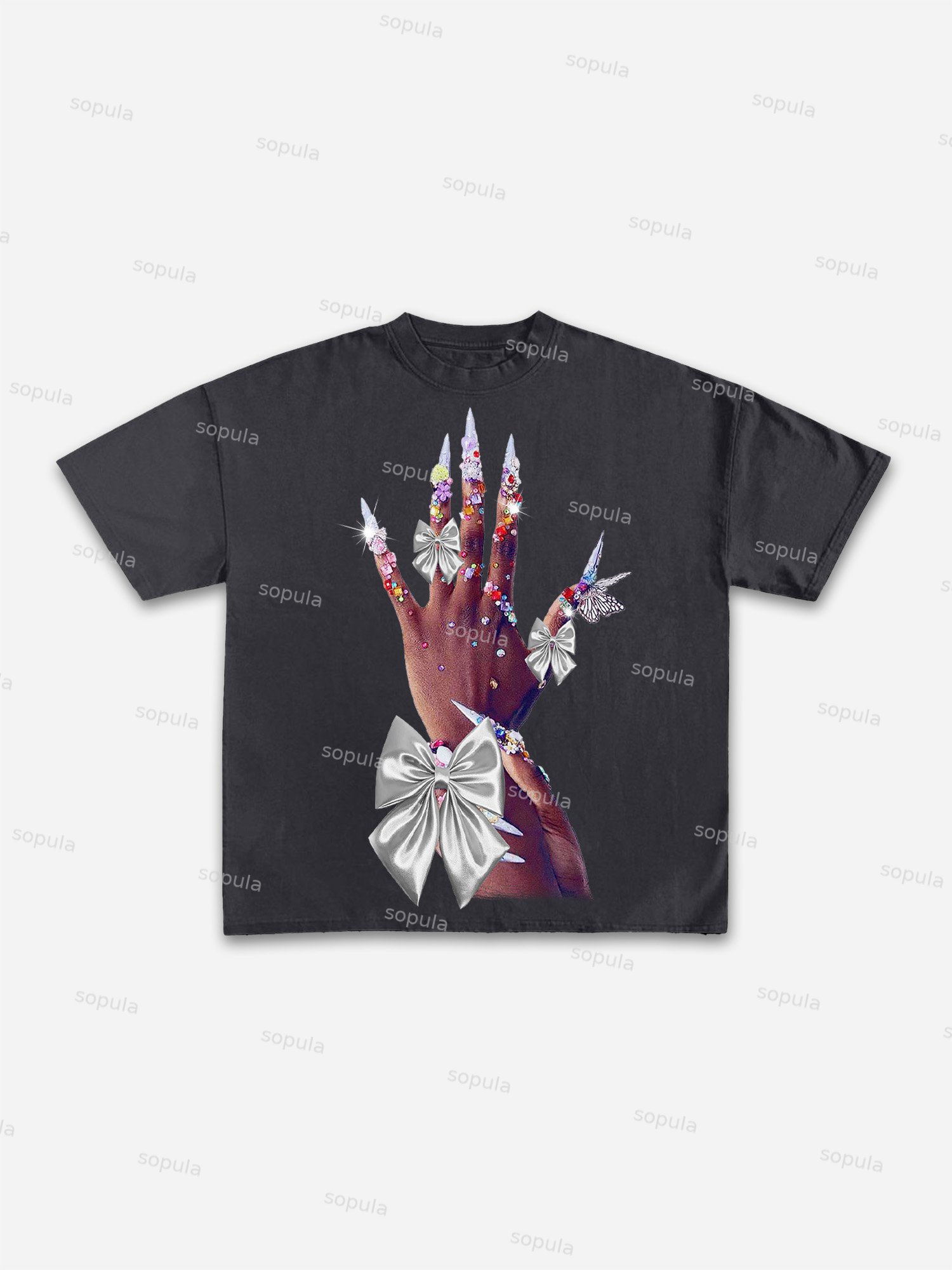 Diamond Decorated Hands Print Cotton T-shirt - Sopula｜Premium Graphic Tees & Graphic Clothing