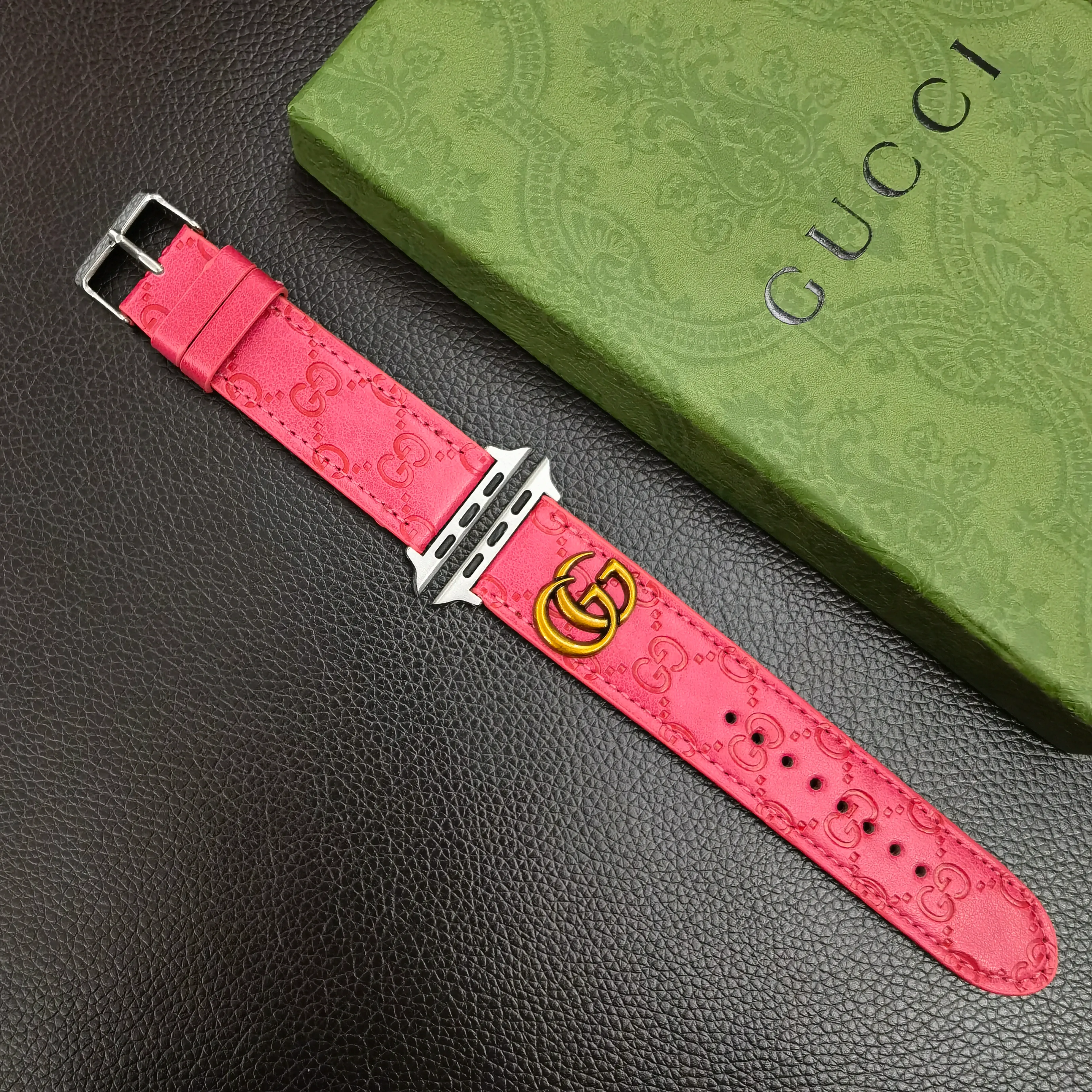 OPHIDIA GG Metal Monogram Gucci Leather Apple Watch Band