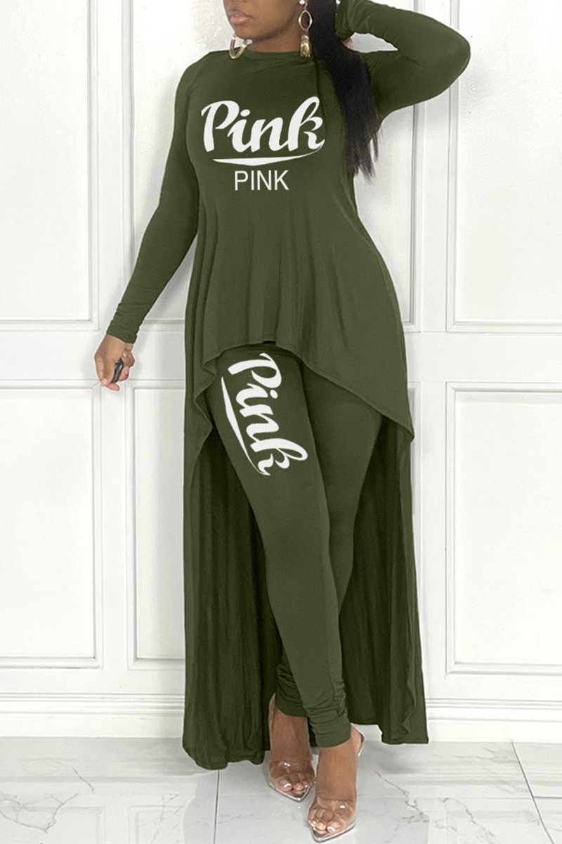 Letter Print High Low Top & Pants Set