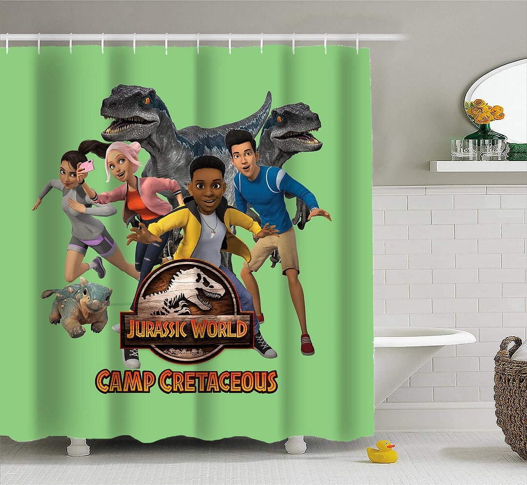 Jurassic World Camp Cretaceous Shower Curtain for Privacy Backdrop Shower Room With Hooks