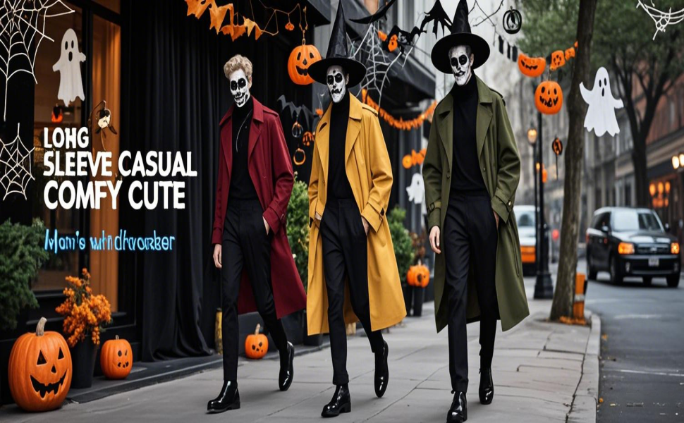 Men's Notch Lapel Double Breasted Long Trench Coat Casual Windbreaker